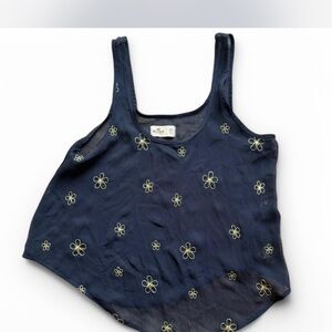 Navy Blue Floral Tank Top